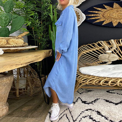 Aberley™ - Langärmliges Denim-Maxikleid